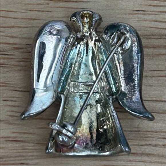 Vintage Monet Angel Brooch With Rhinestones - Silver Tone Pin - Sparkling Wings - Picture 2 of 4